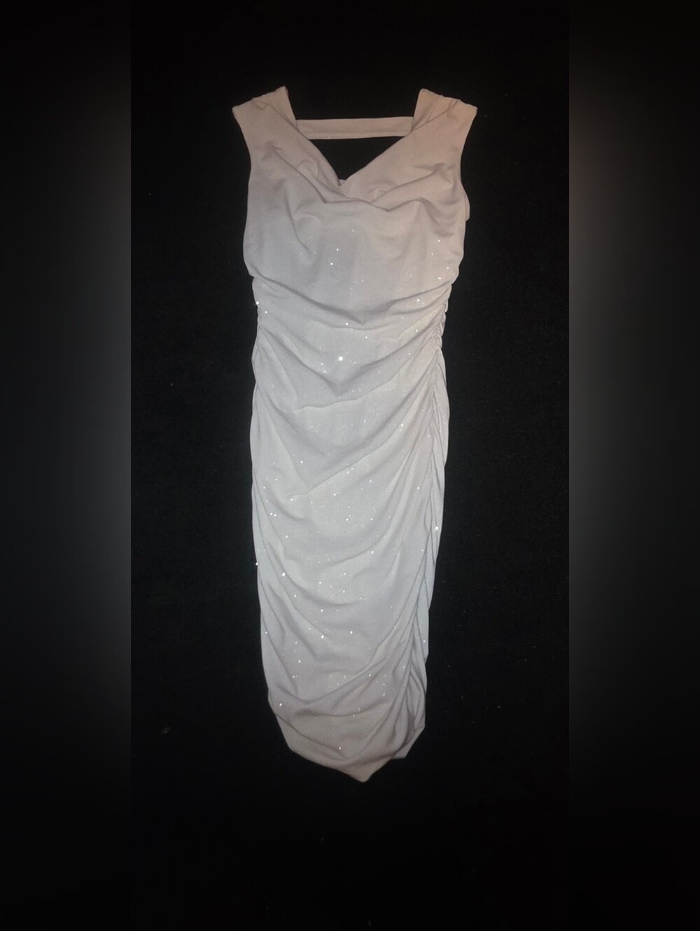 Elegant Women's Sparkle Ruched Dress - White